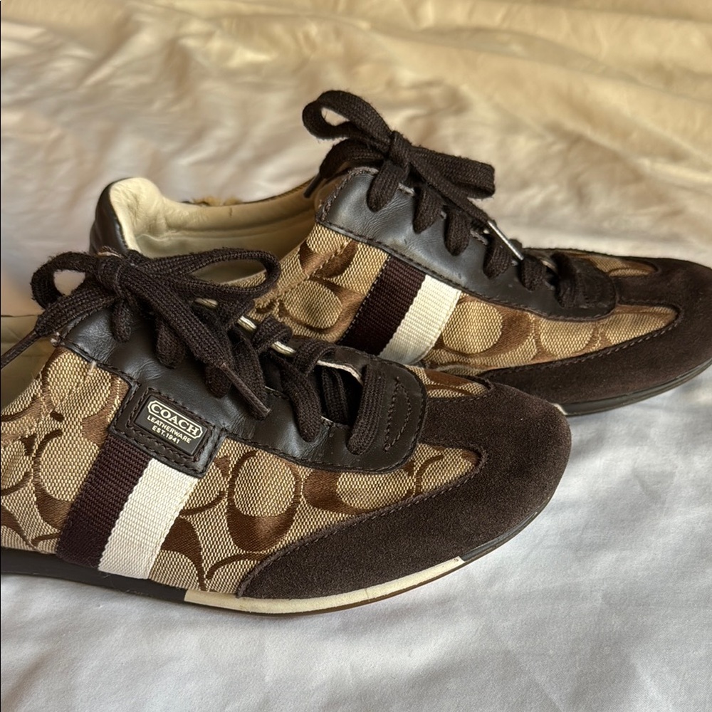 Coach Signature Brown and Cream Sneakers